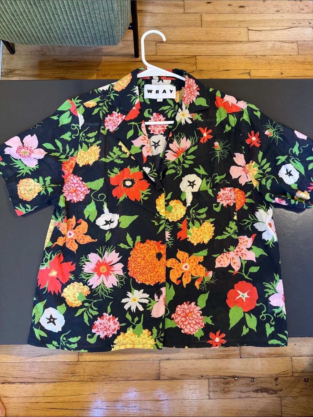 Black Floral Short-Sleeve Button-Up Shirt